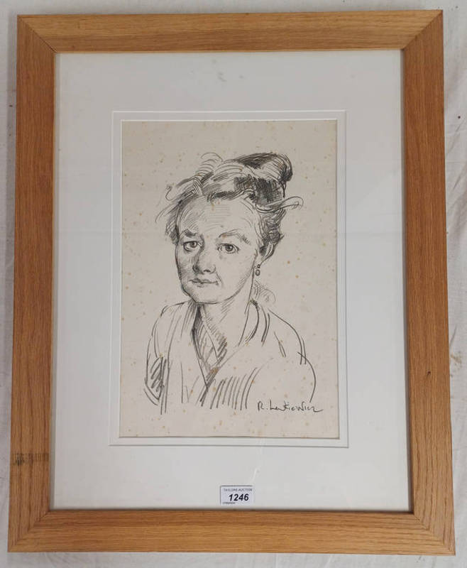 ROBERT LENKIEWICZ - (ARR) PORTRAIT OF A LADY SIGNED FRAMED PENCIL SKETCH 37 X 25 CM