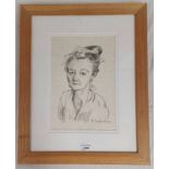 ROBERT LENKIEWICZ - (ARR) PORTRAIT OF A LADY SIGNED FRAMED PENCIL SKETCH 37 X 25 CM