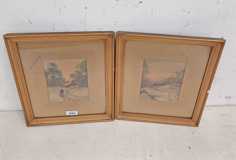 J GOLDRICK, 2 GILT FRAMED WATERCOLOURS, WALK TO THE COTTAGE & RABBITS IN THE FIELD, BOTH SIGNED,