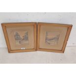 J GOLDRICK, 2 GILT FRAMED WATERCOLOURS, WALK TO THE COTTAGE & RABBITS IN THE FIELD, BOTH SIGNED,