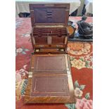 LATE 19TH CENTURY MAHOGANY STATIONARY DESK BOX WITH SECTIONAL INTERIOR TO INCLUDE INKWELLS,