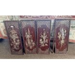 4 MOTHER OF PEARL INLAID WALL PANELS WITH ORIENTAL FLORAL DECORATION 60 X 22.