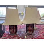 PAIR EASTERN HARDWOOD ABACUS STYLE TABLE LAMPS 68 CM