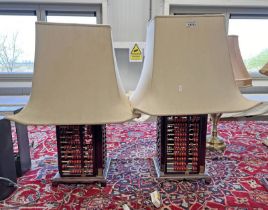 PAIR EASTERN HARDWOOD ABACUS STYLE TABLE LAMPS 68 CM