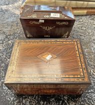 MOTHER OF PEARL INLAID MAHOGANY TEA CADDY & A PARQUETRY INLAID BOX -2-