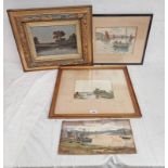 4 FRAMED & UNFRAMED WATERCOLOURS & OIL PAINTING TO INCLUDE; MACFARLANE BROCKITT, LADY AT WINDMILL,