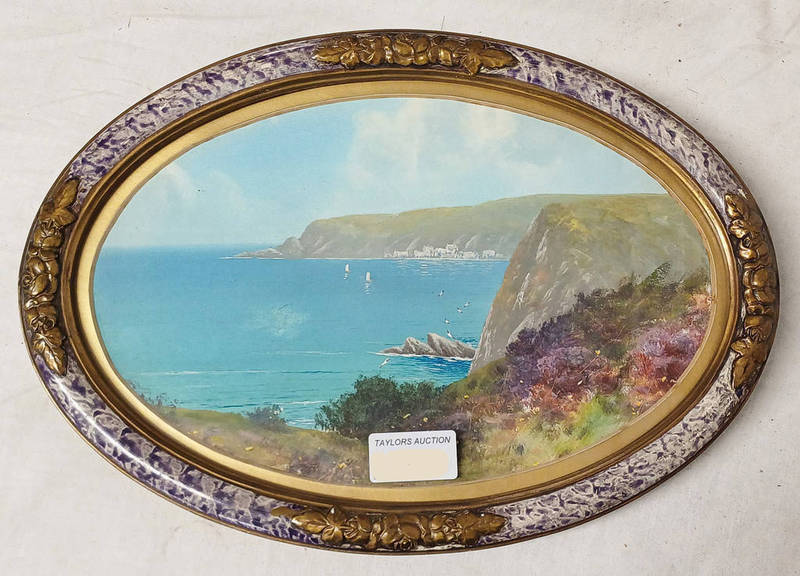 GILT FRAMED OIL PAINTING OF A COASTAL SCENE, UNSIGNED,