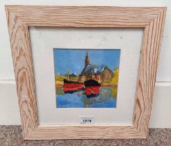 S P FLEMING TIED UP AT ARDRISHAIG SIGNED FRAMED OIL PAINTING 15 X 15 CM