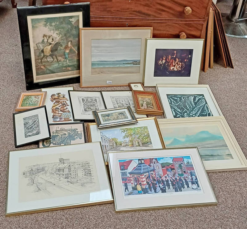 GOOD SELECTION OF WATERCOLOURS ETC TO INCLUDE; W MILES JOHNSTONE, COASTAL SCENE, SIGNED, FRAMED W.