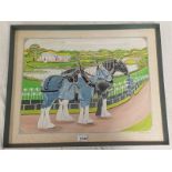 WILLIAM ROBBIE 2 CLYDESDALES - PETERHEAD SIGNED FRAMED WATERCOLOUR 39 CM X 51 CM