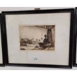 FRANK H MASON 'THE BASIN - DALMUIR' SIGNED IN PENCIL FRAMED ETCHING 20CM X 26 CM