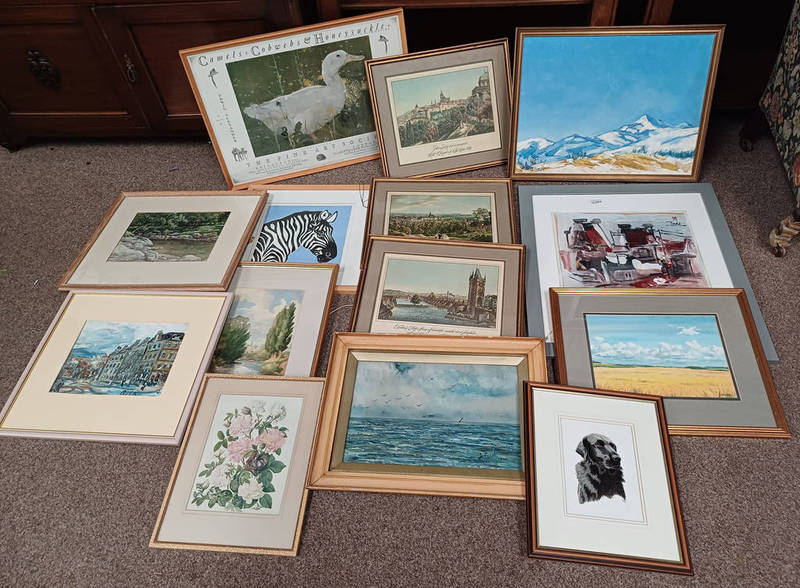 SELECTION OF FRAMED PICTURES INCLUDING WATERCOLOURS & OIL PAINTINGS, FINE ART SOCIETY POSTER,