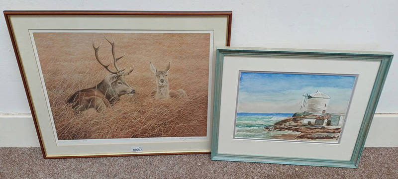 FRAMED LIMITED EDITION PRINT 'AUTUMN' SIGNED IN PENCIL KEITH BRODIE & FRAMED WATERCOLOUR SIGNED