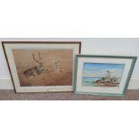 FRAMED LIMITED EDITION PRINT 'AUTUMN' SIGNED IN PENCIL KEITH BRODIE & FRAMED WATERCOLOUR SIGNED