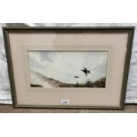 OWEN WILLIAMS GROUSE TAKING OFF SIGNED FRAMED WATERCOLOUR 16 X 34 CM