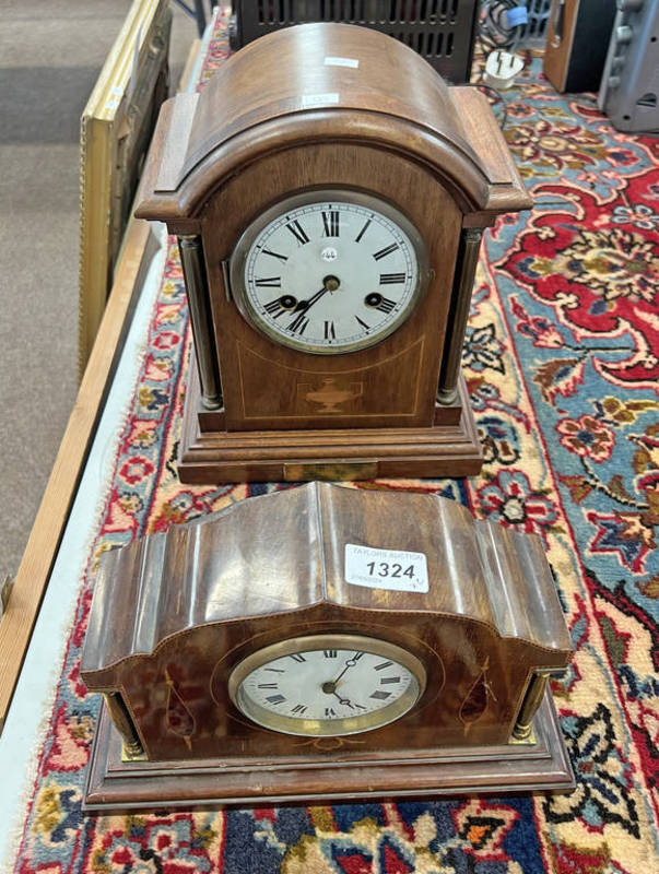 2 EARLY 20TH CENTURY INLAID MAHOGANY MANTLE CLOCKS,