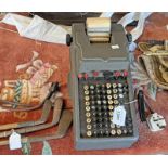 BULMERS CALCULATOR LTD MODEL 15E ADDING MACHINE ALONG WITH 3 HICKORY SHAFTED GOLF CLUBS