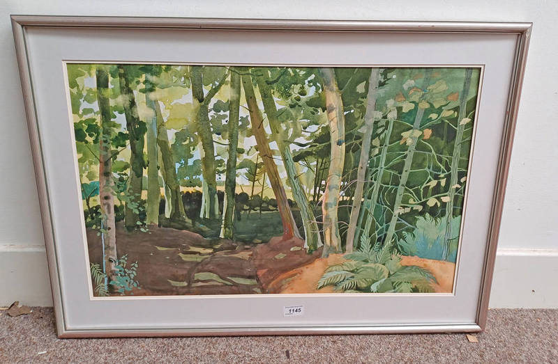 JOAN WILSON WOODLAND SCENE SIGNED FRAMED WATERCOLOUR 42 X 66 CM