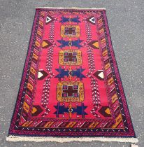 RED AND BLUE GROUND AFGHAN BELLUCCI NOMADIC RUG 204 X 115CM