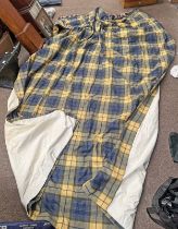 PAIR OF BLUE AND YELLOW TARTAN CURTAINS,