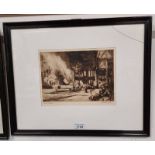 FRANK H MASON 'PARKHEAD FORGE' SIGNED IN PENCIL FRAMED ETCHING 19 CM X 26 CM