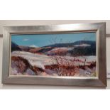 ERIC AULD - (ARR) ROSEHIPS - BENNACHIE SIGNED FRAMED OIL ON CANVAS 37 X 75 CM