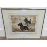 HENRY WILKINSON BLACK TERRIERS SIGNED IN PENCIL FRAMED ETCHING 27 X 36 CM Condition