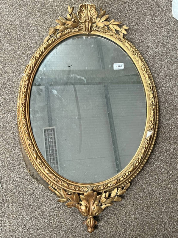 20TH CENTURY GILT FRAMED OVAL MIRROR,