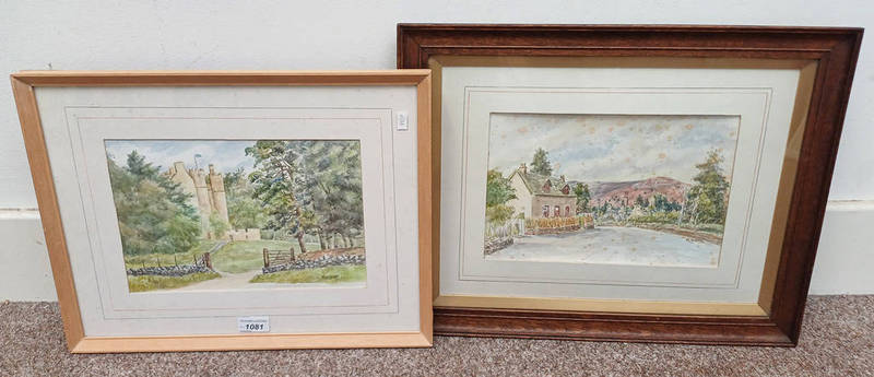 R H EADIE, - (ARR), HOUSE IN THE HILLS & SCOTTISH CASTLE SCENE, SIGNED 2 FRAMED WATERCOLOURS,