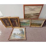 FRAMED OIL PAINTING OF A COTTAGE BY A POND SIGNED SALIGER, OIL PAINTING OF DUCKS LANDING,