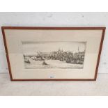 CHARLES W CAIN THE POOL OF LONDON SIGNED IN PENCIL FRAMED ETCHING 19 X 38 CM