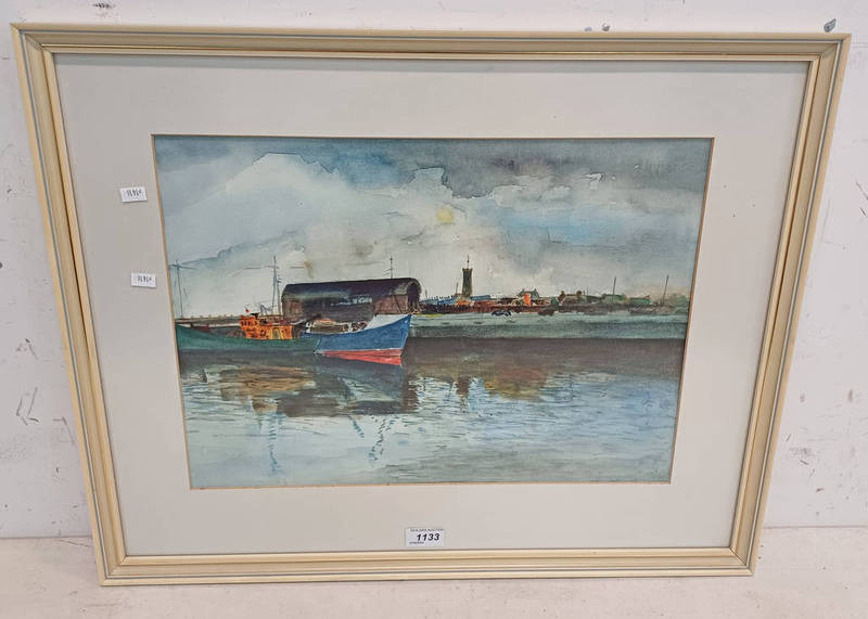 ROBERT CARGILL ARBROATH HARBOUR SIGNED FRAMED WATERCOLOUR 33 X 46 CM