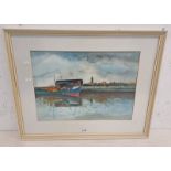 ROBERT CARGILL ARBROATH HARBOUR SIGNED FRAMED WATERCOLOUR 33 X 46 CM