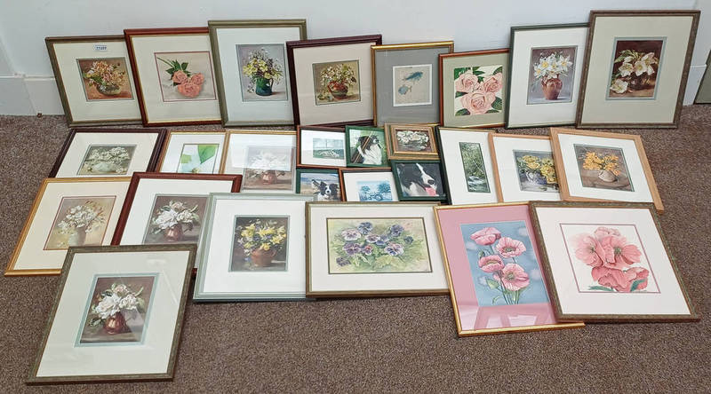 LARGE SELECTION OF PRINTS ETC INCLUDING ; VARIOUS PRINTS OF BORDER COLLIES, FLOWERS, ETC.