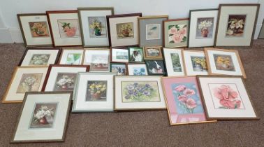 LARGE SELECTION OF PRINTS ETC INCLUDING ; VARIOUS PRINTS OF BORDER COLLIES, FLOWERS, ETC.