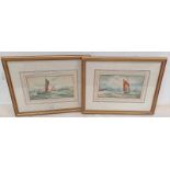 F MORTIMER SAILING BOAT SCENES SIGNED 2 FRAMED WATERCOLOURS 14 X 25 CM EACH