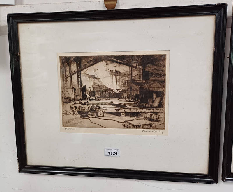 FRANK H MASON 'PARKHEAD FOUNDRY' SIGNED IN PENCIL FRAMED ETCHING 20 CM X 26 CM