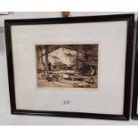 FRANK H MASON 'PARKHEAD FOUNDRY' SIGNED IN PENCIL FRAMED ETCHING 20 CM X 26 CM