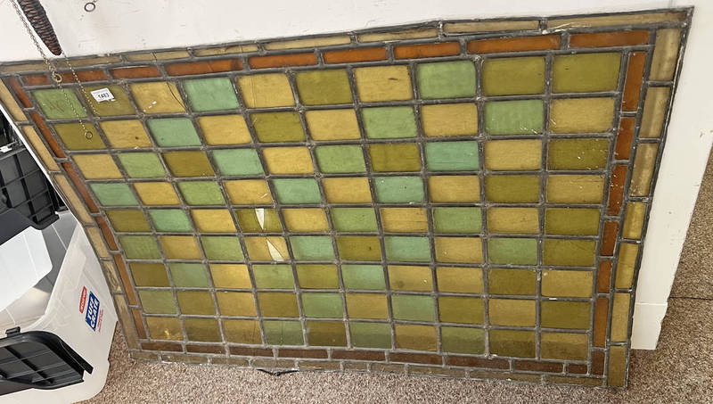 LEADED GLASS PANEL WITH COLOURED GLASS INSERTS,