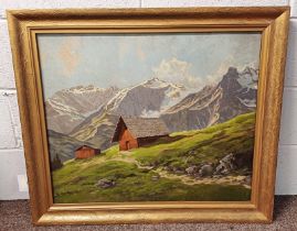 WAGNER SPRING IN THE ALPS SIGNED OIL ON BOARD 58 X 69 CM