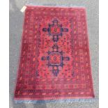 RED GROUND AFGHAN HAND WOVEN TUBI VILLAGE RUG 150 X 104CM