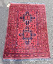 RED GROUND AFGHAN HAND WOVEN TUBI VILLAGE RUG 150 X 104CM