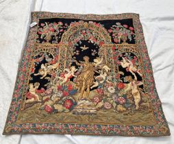 20TH CENTURY WALL TAPESTRY DECORATED WITH FLOWERS AND CHERUBS 71 X 69 CM