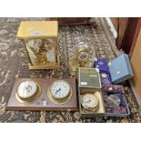KUNDO 4 GLASS PERPETUAL BRASS CLOCK, BOXED BABY BEN ALARM CLOCK & DOME TOPPED PERPETUAL CLOCK,