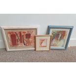 MARGARET PITT, OIL ON BOARD OF ABSTRACT SCENE, SIGNED FRAMED WATERCOLOUR OF DOLPHIN , UNSIGNED,