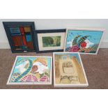 4 FRAMED OIL PAINTINGS BY MARGARET PITT OF ABSTRACT FIGURES AND SCENES AND ONE OTHER -5-