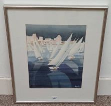 FRAMED WATERCOLOUR OF GROUP OF SAILING BOATS, SIGNED NADIA TO BOTTOM RIGHT, 41.5 X 31.