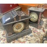 TWO LATE 10TH OR EARLY 20TH CENTURY BLACK HARDSTONE MANTLE CLOCKS (AF) -2-