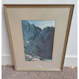 ERIC AULD - (ARR) 'BLACK SPOUT - LOCHNAGAR' SIGNED FRAMED WATERCOLOUR AND PASTEL 38 CM X 24 CM