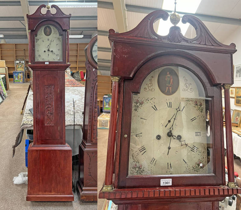 19TH CENTURY PAINTED CLOCK FACE & WORKS WITH LATER CASE